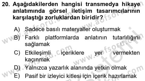 Tasarımda Sıralı Anlatım ve Öykülendirme Dersi 2025 - 2026 Yılı Yaz Okulu Sınav Soruları 20. Soru