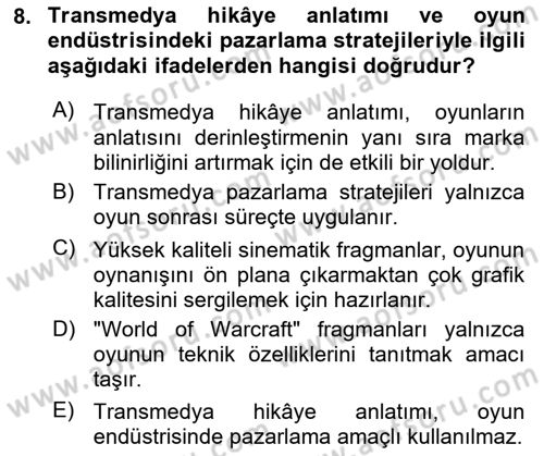 Tasarımda Sıralı Anlatım ve Öykülendirme Dersi 2025 - 2026 Yılı Yaz Okulu Sınav Soruları 8. Soru