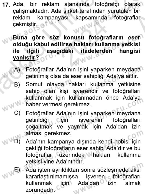 Tasarım Etiği ve Hukuku Dersi 2024 - 2025 Yılı (Vize) Ara Sınav Soruları 17. Soru