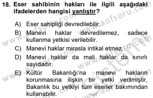 Tasarım Etiği ve Hukuku Dersi 2024 - 2025 Yılı (Vize) Ara Sınav Soruları 18. Soru