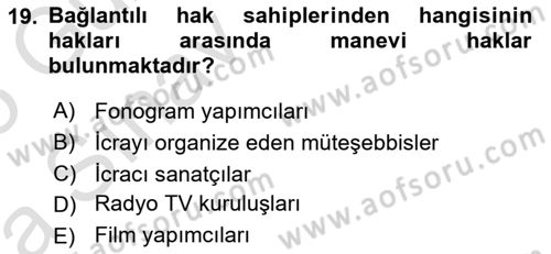 Tasarım Etiği ve Hukuku Dersi 2024 - 2025 Yılı (Vize) Ara Sınav Soruları 19. Soru