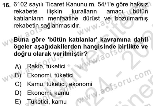 Tasarım Etiği ve Hukuku Dersi 2024 - 2025 Yılı (Final) Dönem Sonu Sınav Soruları 16. Soru