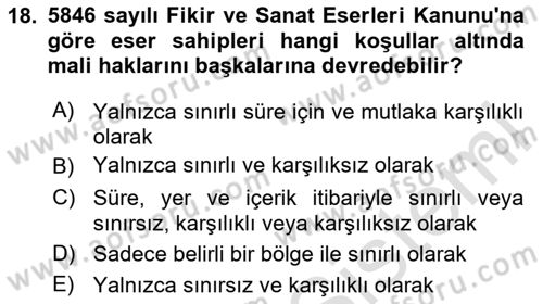 Tasarım Etiği ve Hukuku Dersi 2024 - 2025 Yılı (Final) Dönem Sonu Sınav Soruları 18. Soru