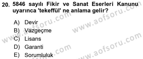Tasarım Etiği ve Hukuku Dersi 2024 - 2025 Yılı (Final) Dönem Sonu Sınav Soruları 20. Soru