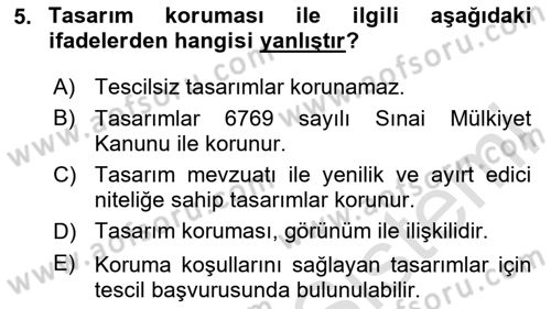 Tasarım Etiği ve Hukuku Dersi 2024 - 2025 Yılı (Final) Dönem Sonu Sınav Soruları 5. Soru