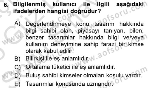 Tasarım Etiği ve Hukuku Dersi 2024 - 2025 Yılı (Final) Dönem Sonu Sınav Soruları 6. Soru