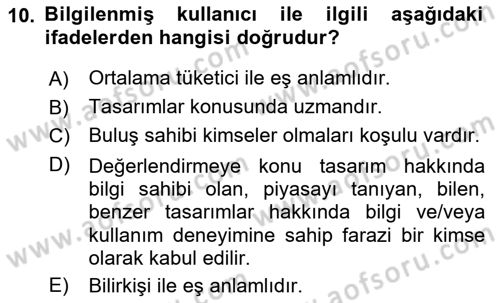 Tasarım Etiği ve Hukuku Dersi 2024 - 2025 Yılı Yaz Okulu Sınav Soruları 10. Soru