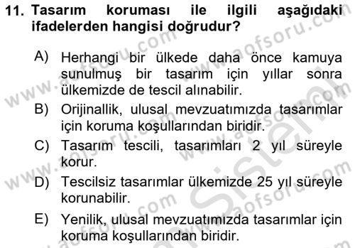 Tasarım Etiği ve Hukuku Dersi 2024 - 2025 Yılı Yaz Okulu Sınav Soruları 11. Soru