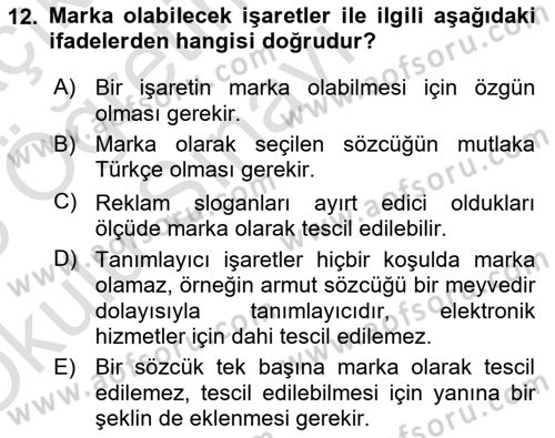 Tasarım Etiği ve Hukuku Dersi 2024 - 2025 Yılı Yaz Okulu Sınav Soruları 12. Soru