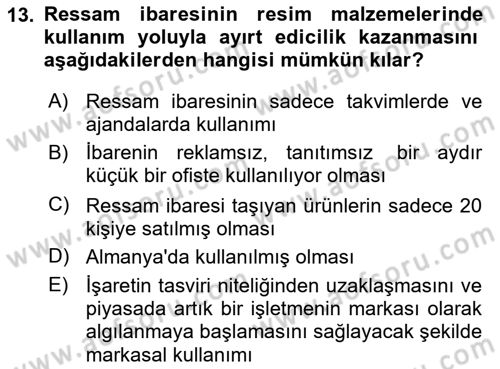 Tasarım Etiği ve Hukuku Dersi 2024 - 2025 Yılı Yaz Okulu Sınav Soruları 13. Soru
