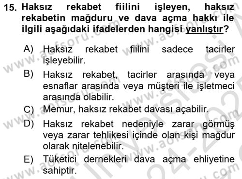 Tasarım Etiği ve Hukuku Dersi 2024 - 2025 Yılı Yaz Okulu Sınav Soruları 15. Soru