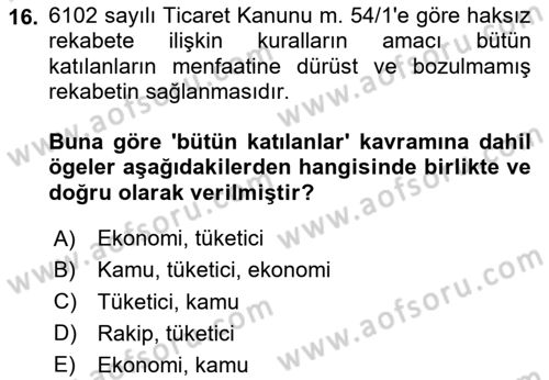 Tasarım Etiği ve Hukuku Dersi 2024 - 2025 Yılı Yaz Okulu Sınav Soruları 16. Soru