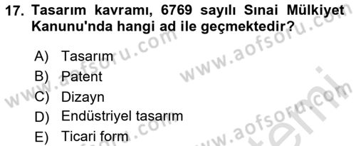 Tasarım Etiği ve Hukuku Dersi 2024 - 2025 Yılı Yaz Okulu Sınav Soruları 17. Soru