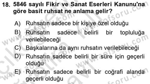 Tasarım Etiği ve Hukuku Dersi 2024 - 2025 Yılı Yaz Okulu Sınav Soruları 18. Soru
