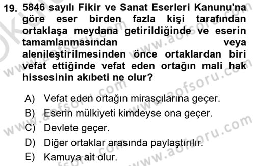 Tasarım Etiği ve Hukuku Dersi 2024 - 2025 Yılı Yaz Okulu Sınav Soruları 19. Soru