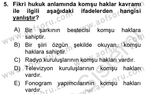 Tasarım Etiği ve Hukuku Dersi 2024 - 2025 Yılı Yaz Okulu Sınav Soruları 5. Soru