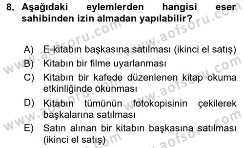 Tasarım Etiği ve Hukuku Dersi 2024 - 2025 Yılı Yaz Okulu Sınav Soruları 8. Soru