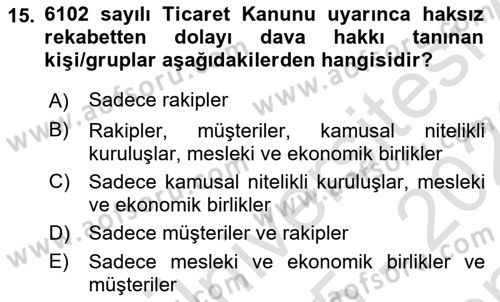 Tasarım Etiği ve Hukuku Dersi 2025 - 2026 Yılı (Final) Dönem Sonu Sınav Soruları 15. Soru