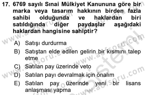 Tasarım Etiği ve Hukuku Dersi 2025 - 2026 Yılı (Final) Dönem Sonu Sınav Soruları 17. Soru
