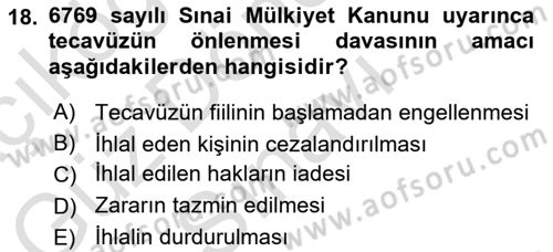 Tasarım Etiği ve Hukuku Dersi 2025 - 2026 Yılı (Final) Dönem Sonu Sınav Soruları 18. Soru