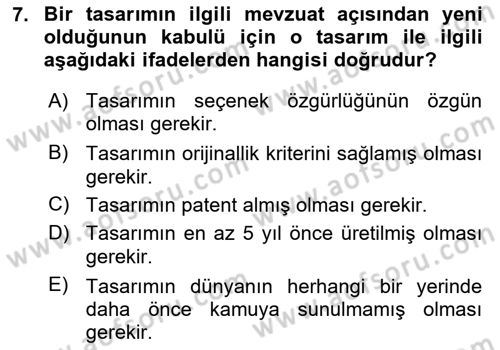 Tasarım Etiği ve Hukuku Dersi 2025 - 2026 Yılı (Final) Dönem Sonu Sınav Soruları 7. Soru