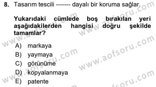 Tasarım Etiği ve Hukuku Dersi 2025 - 2026 Yılı (Final) Dönem Sonu Sınav Soruları 8. Soru