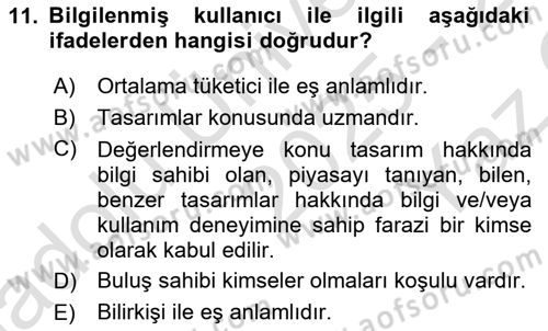 Tasarım Etiği ve Hukuku Dersi 2025 - 2026 Yılı Yaz Okulu Sınav Soruları 11. Soru