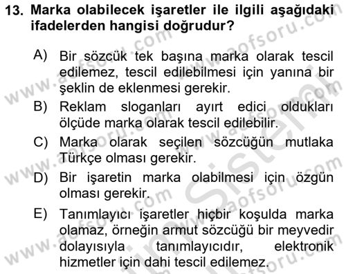 Tasarım Etiği ve Hukuku Dersi 2025 - 2026 Yılı Yaz Okulu Sınav Soruları 13. Soru