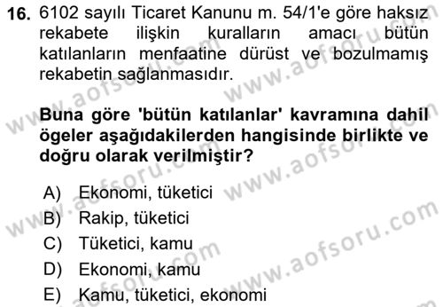 Tasarım Etiği ve Hukuku Dersi 2025 - 2026 Yılı Yaz Okulu Sınav Soruları 16. Soru