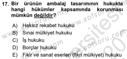 Tasarım Etiği ve Hukuku Dersi 2025 - 2026 Yılı Yaz Okulu Sınav Soruları 17. Soru
