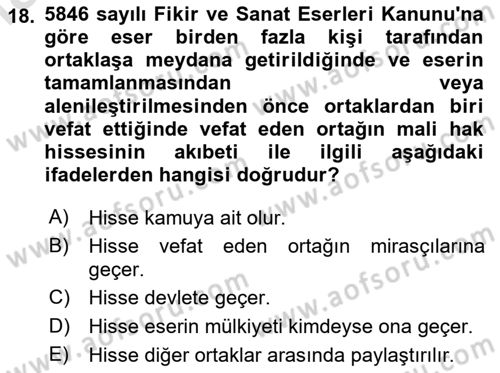 Tasarım Etiği ve Hukuku Dersi 2025 - 2026 Yılı Yaz Okulu Sınav Soruları 18. Soru