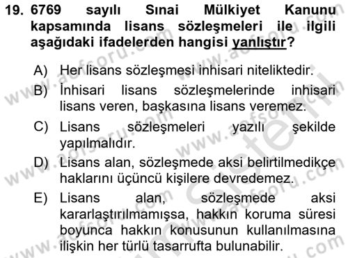 Tasarım Etiği ve Hukuku Dersi 2025 - 2026 Yılı Yaz Okulu Sınav Soruları 19. Soru