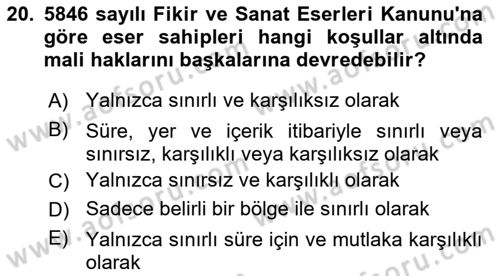 Tasarım Etiği ve Hukuku Dersi 2025 - 2026 Yılı Yaz Okulu Sınav Soruları 20. Soru