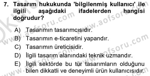 Tasarım Etiği ve Hukuku Dersi 2025 - 2026 Yılı Yaz Okulu Sınav Soruları 7. Soru