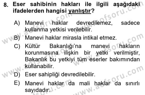 Tasarım Etiği ve Hukuku Dersi 2025 - 2026 Yılı Yaz Okulu Sınav Soruları 8. Soru