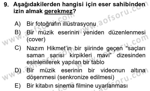 Tasarım Etiği ve Hukuku Dersi 2025 - 2026 Yılı Yaz Okulu Sınav Soruları 9. Soru