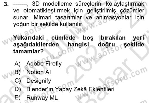 Yapay Zeka Ve Tasarım Dersi 2024 - 2025 Yılı (Vize) Ara Sınav Soruları 3. Soru