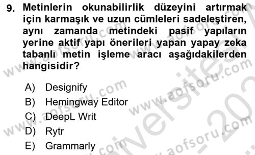 Yapay Zeka Ve Tasarım Dersi 2024 - 2025 Yılı (Vize) Ara Sınav Soruları 9. Soru
