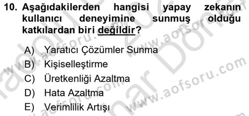 Yapay Zeka Ve Tasarım Dersi 2024 - 2025 Yılı (Final) Dönem Sonu Sınav Soruları 10. Soru