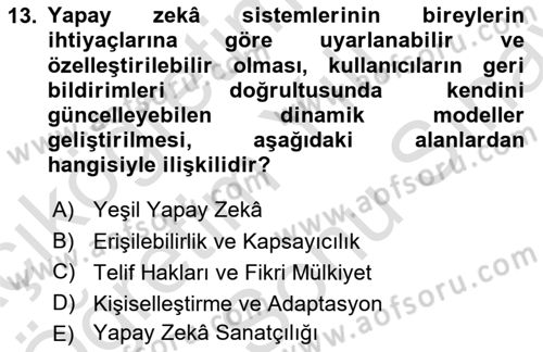 Yapay Zeka Ve Tasarım Dersi 2024 - 2025 Yılı (Final) Dönem Sonu Sınav Soruları 13. Soru