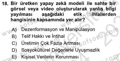 Yapay Zeka Ve Tasarım Dersi 2024 - 2025 Yılı (Final) Dönem Sonu Sınav Soruları 18. Soru