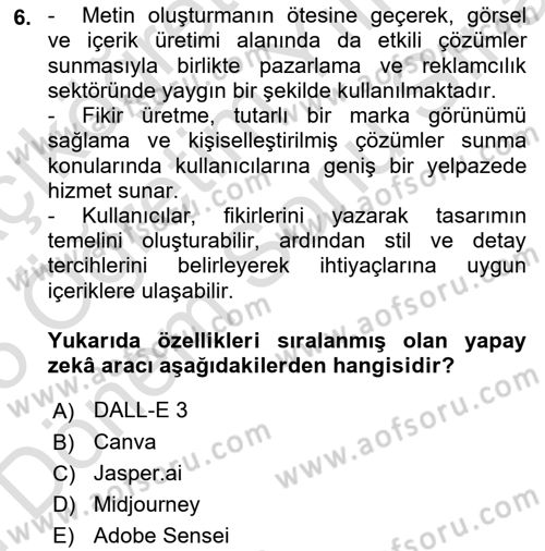 Yapay Zeka Ve Tasarım Dersi 2024 - 2025 Yılı (Final) Dönem Sonu Sınav Soruları 6. Soru