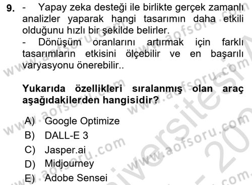 Yapay Zeka Ve Tasarım Dersi 2024 - 2025 Yılı (Final) Dönem Sonu Sınav Soruları 9. Soru
