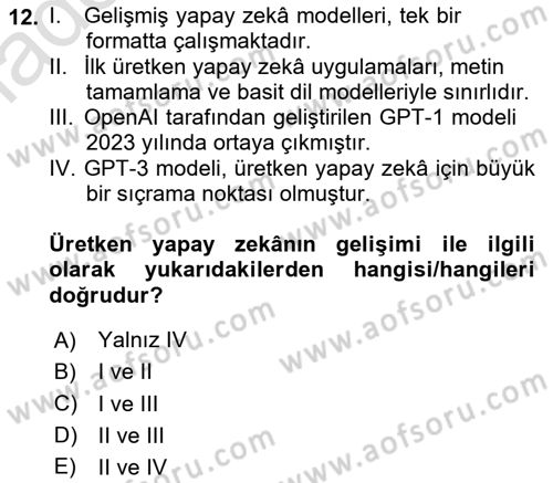 Yapay Zeka Ve Tasarım Dersi 2024 - 2025 Yılı Yaz Okulu Sınav Soruları 12. Soru