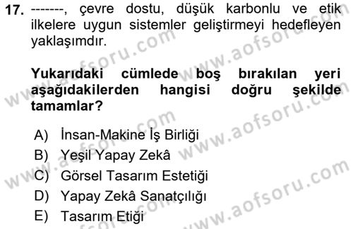 Yapay Zeka Ve Tasarım Dersi 2024 - 2025 Yılı Yaz Okulu Sınav Soruları 17. Soru
