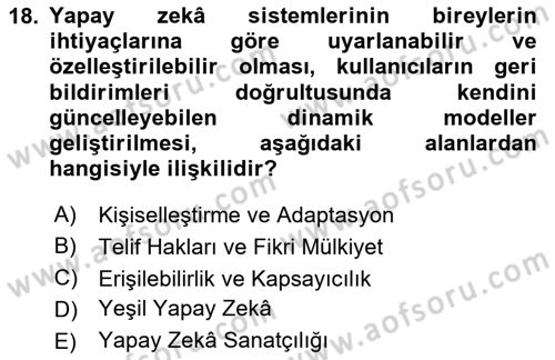 Yapay Zeka Ve Tasarım Dersi 2024 - 2025 Yılı Yaz Okulu Sınav Soruları 18. Soru