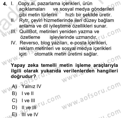 Yapay Zeka Ve Tasarım Dersi 2024 - 2025 Yılı Yaz Okulu Sınav Soruları 4. Soru