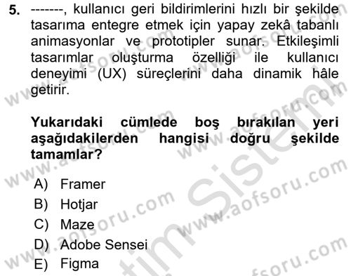 Yapay Zeka Ve Tasarım Dersi 2024 - 2025 Yılı Yaz Okulu Sınav Soruları 5. Soru