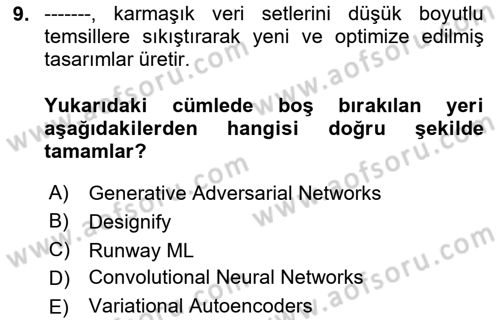 Yapay Zeka Ve Tasarım Dersi 2024 - 2025 Yılı Yaz Okulu Sınav Soruları 9. Soru