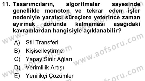 Yapay Zeka Ve Tasarım Dersi 2025 - 2026 Yılı (Vize) Ara Sınav Soruları 11. Soru